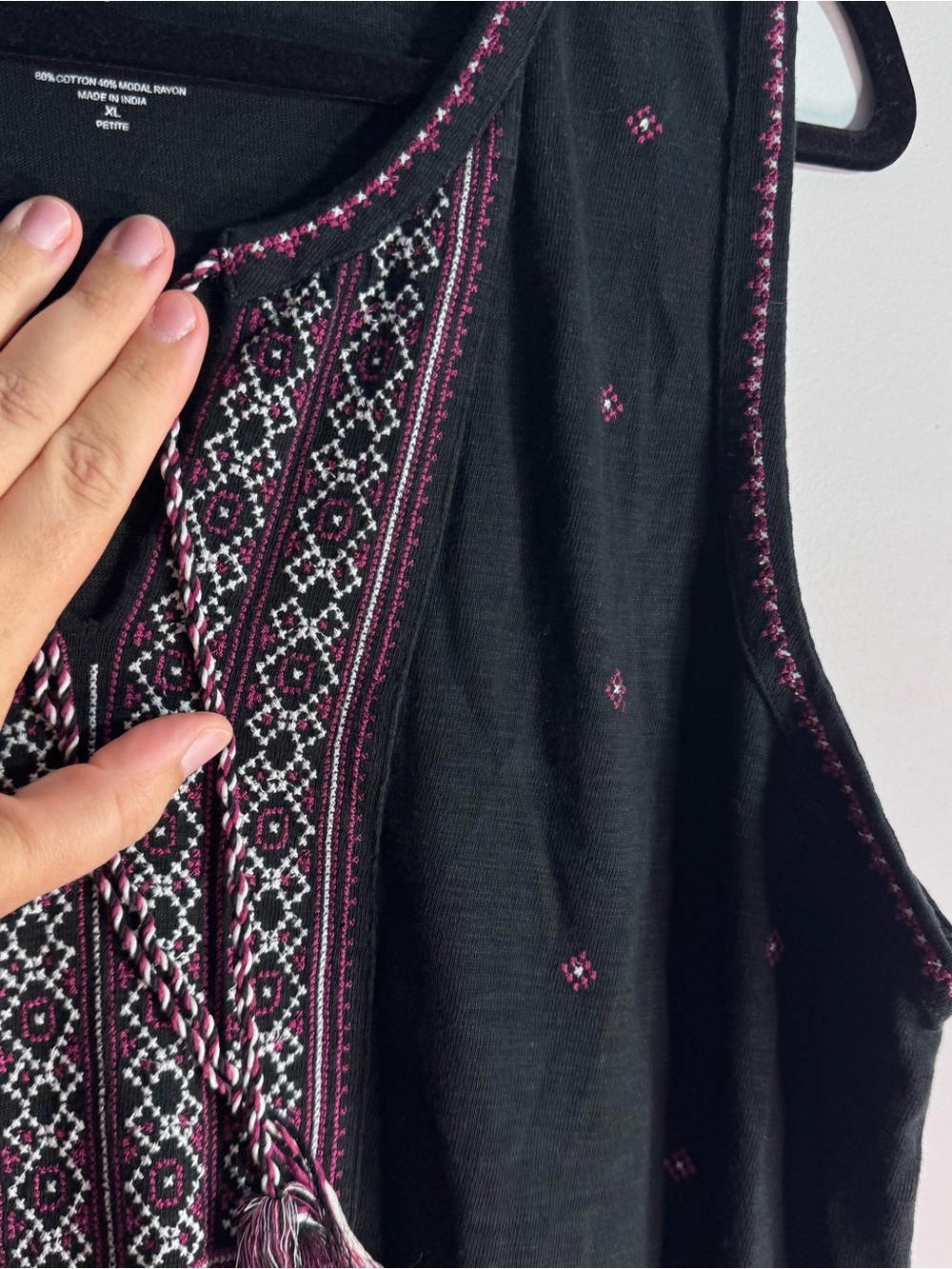 J. Jill Embroidered Sleeveless Knit Dress XL Petite Black Purple Boho - Picture 3 of 5